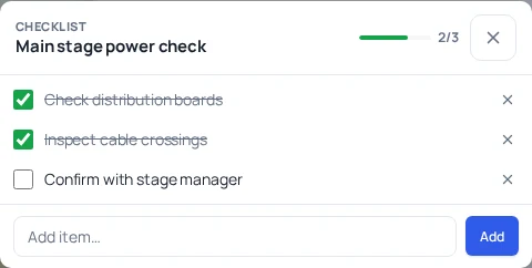 Real SCAD Maps shared checklist with sample event data.
